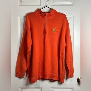 Lauren Ralph Lauren Sweater Men Small Orange Crest Knit 1/4 Zip LRL Pullover 2XL